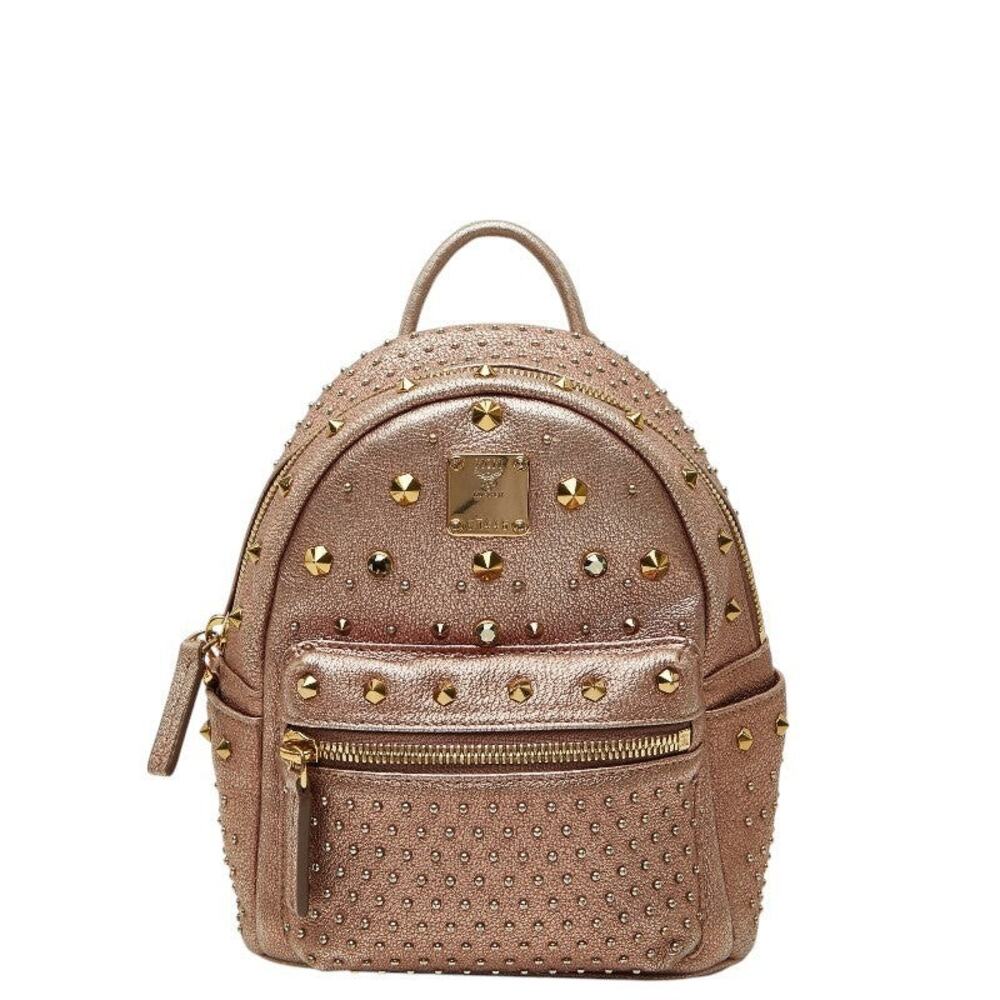 MCM Leather Studded Backpack Pink